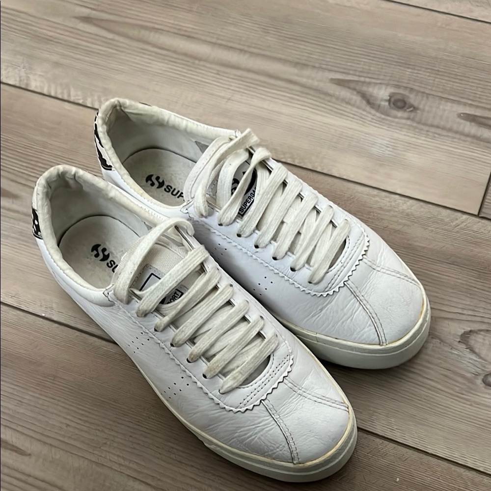 Superga white sneakers with snake and platform details